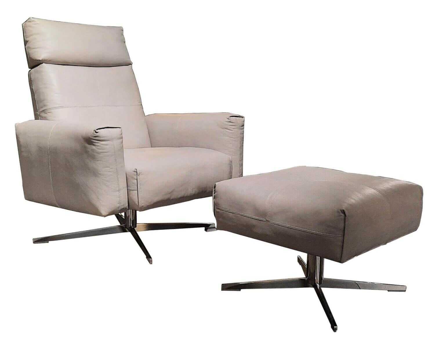 Rolf Benz - Hochlehnsessel 50 H-SE Leder 40.201 Achatgrau Gestell Chrom mit Hocker - 1