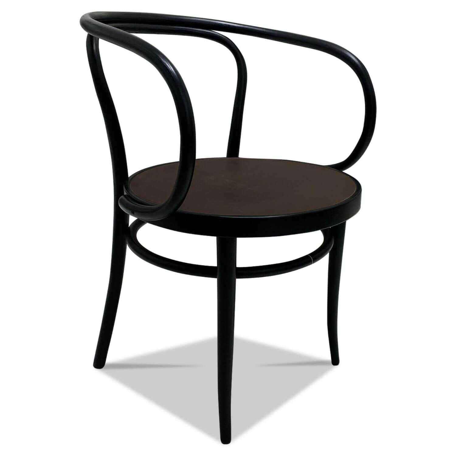 Thonet - Bugholzarmlehnstuhl 209 ML Esche Schwarz Leder Braun - 1