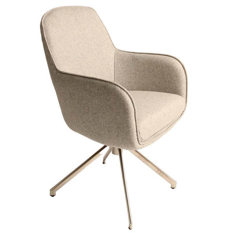 WK Wohnen - 4er Set Stuhl WK 704 DMA Stoff Filz Hellgrau Beige Drehgestell Edelstahl Matt - 3