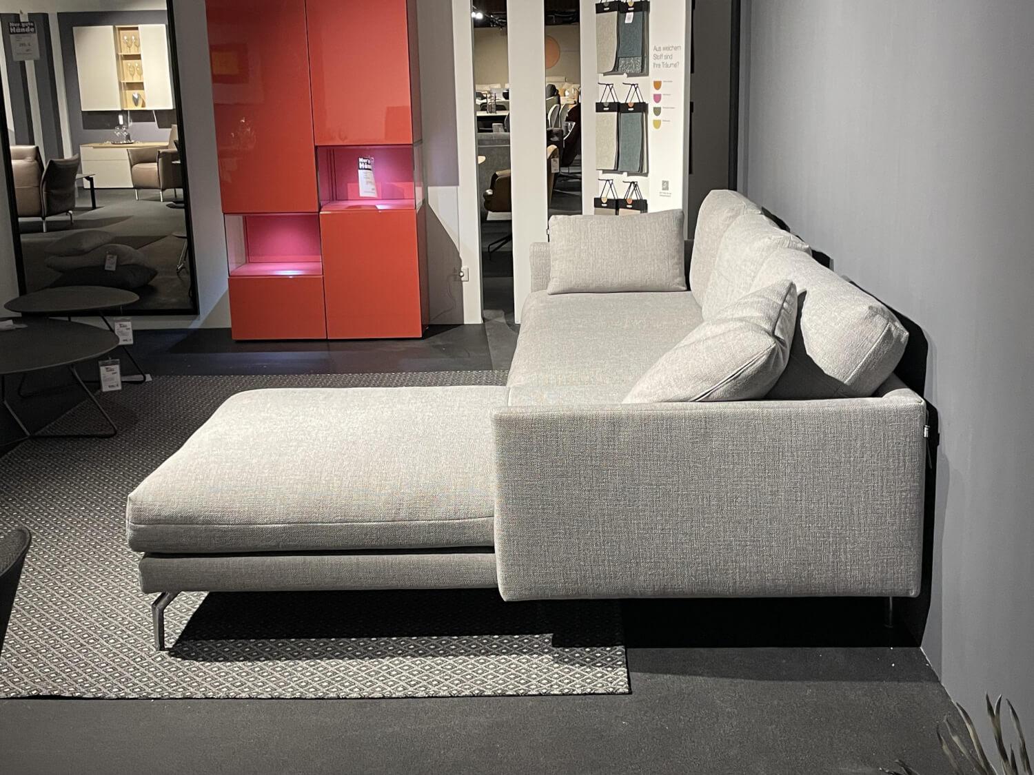 Hülsta - Ecksofa HS 414 Stoff 064 30 Platingrau Grau Füße Aluminium Chrom Mit Kissen - 3