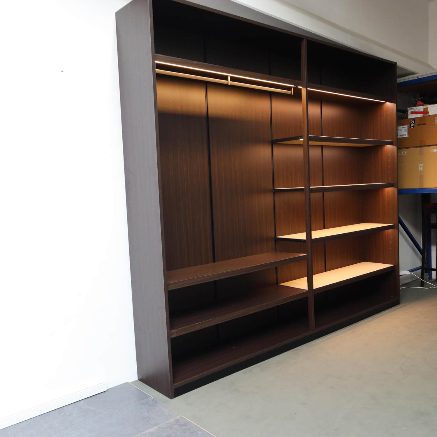 Porro - Schrankwand Struktur Eukalyptusfarben Fachböden Bezug Ecoleder Mit Beleuchtung - 8