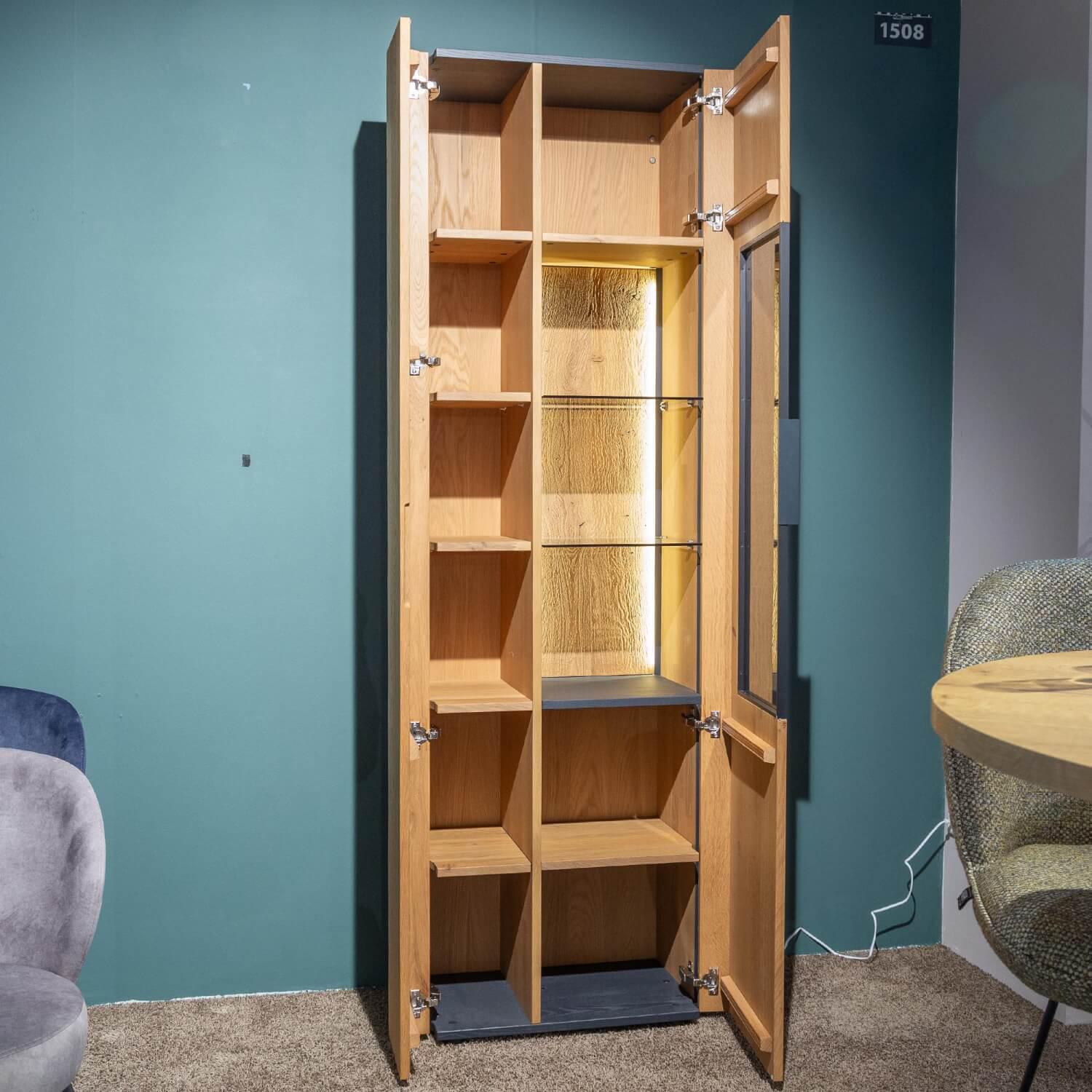 Schöner Wohnen-Kollektion - Vitrine Yoris Rechts Front Kerneiche Umato Gebürstet Korpus Eiche Anthrazit Mit Beleuchtung - 6