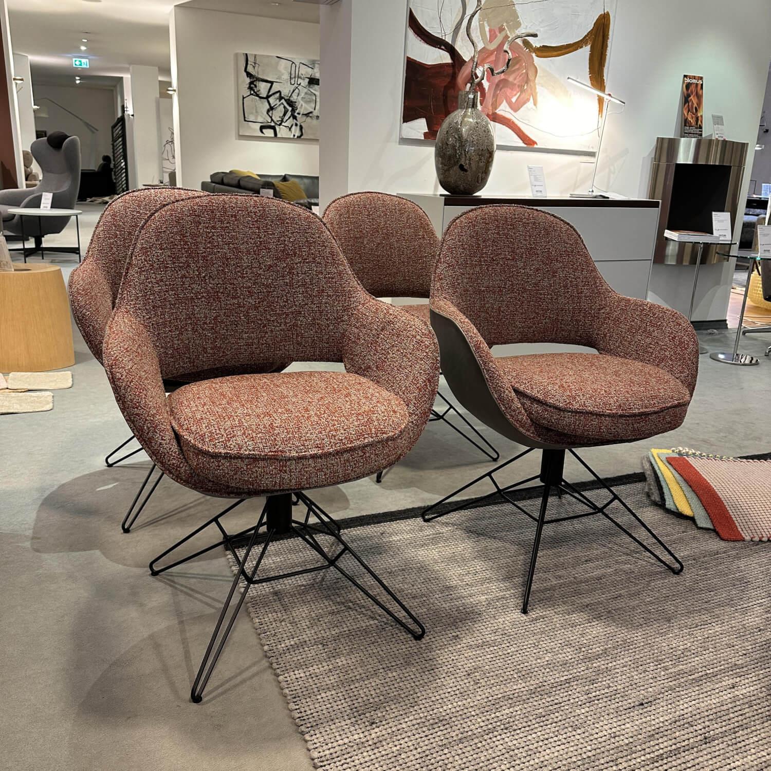 WK Wohnen - 6er-Set Armlehnstuhl WK 708 Stoff JAB A91062 Rosa Und Leder Granada Steel Grau Drehgestell Schwarz - 11